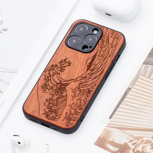 The Great Wave off Kanagawa Wood iPhone 16 Pro case, Wooden iPhone 14 Pro Max Case, Wood Case for iPhone 14 15 16 Pro Max series image 2