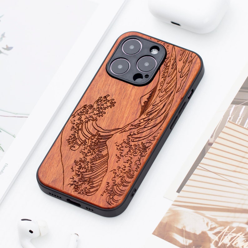The Great Wave off Kanagawa Wood iPhone 16 Pro case, Wooden iPhone 14 Pro Max Case, Wood Case for iPhone 14 15 16 Pro Max series image 2