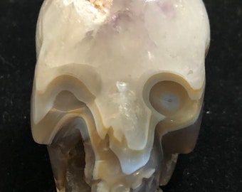 Unique Grey Agate and Amethyst Skull