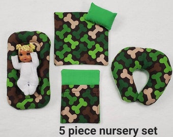 5 Piece Nursery Set for 3 Inch Dolls - Dog Bones Theme