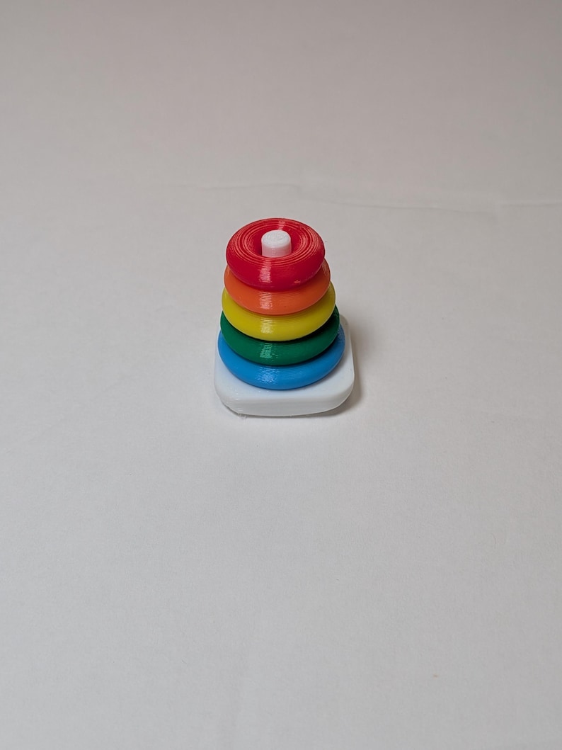 Rocking Stacking Rings for 3 Inch Doll (3D Printed) Rainbow- White Post