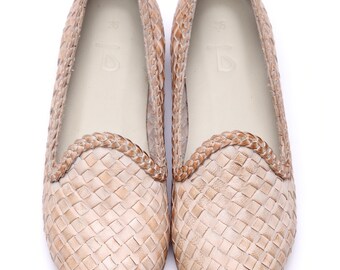 Stone Leather Woven Loafers,Hand Crafted,Hand Woven