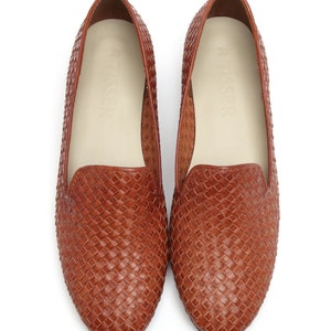 Confetti Tan Woven Loafers,Handmade Leather Woven Shoes