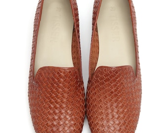 Confetti Tan Woven Loafers,Handmade Leather Woven Shoes