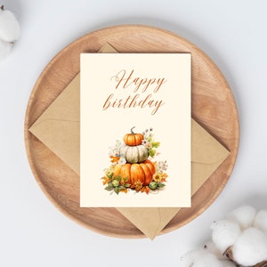 Carte de voeux d'automne, carte d'anniversaire d'automne, carte d'anniversaire d'automne, carte de citrouille d'automne
