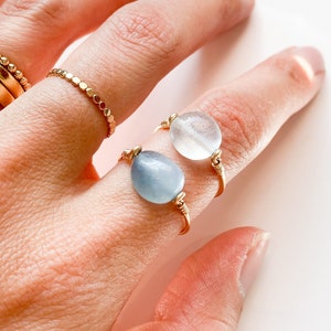 Aquamarine ring • Beaded ring • dainty ring • stackable ring • stacking ring • sterling silver ring • 14k gold filled ring