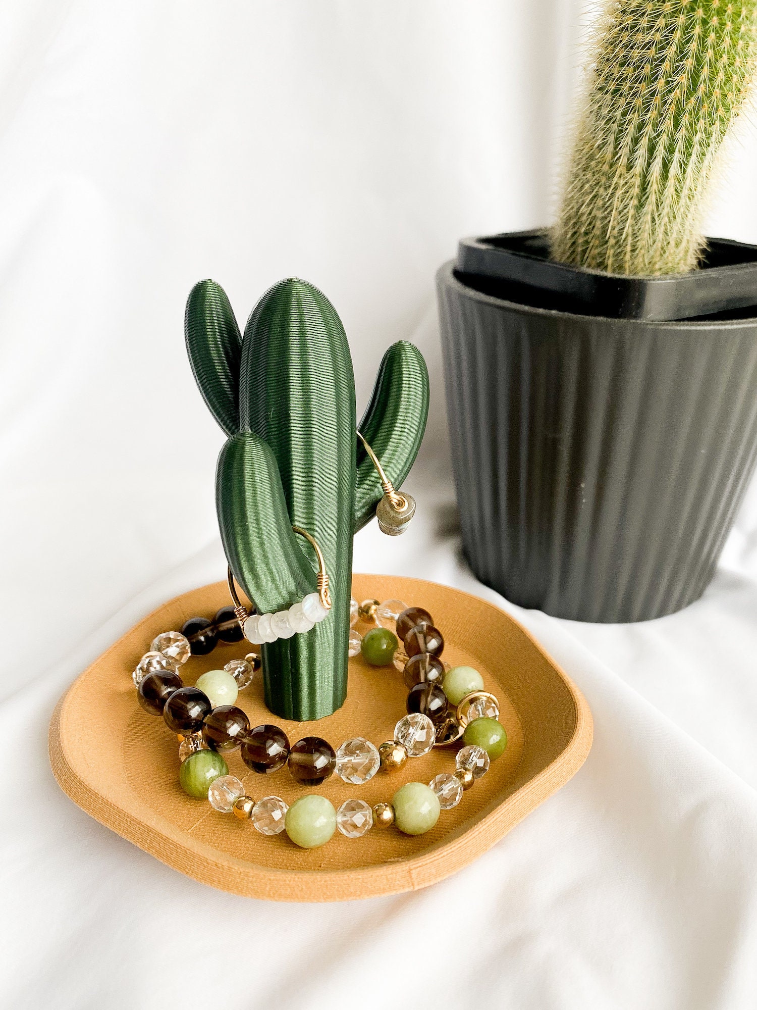 Green Cactus Ring holder with Jewelry Dish-Ceramic Succulent Jewelry  Tray-Cute Plant Ring Holder- Jewelry Organizer Display-Ring Tree