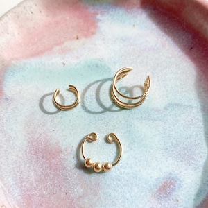 Ear cuff trio set • 14k gold filled • sterling silver • cuff earring • no piercing • faux earring • fake earring • helix • conch