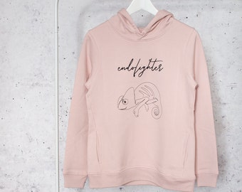 Rosa Damen-Hoodie "Endofighter Chamäleon", Endometriose, Bio-Baumwolle, warm und weich, normal geschnitten, nachhaltig