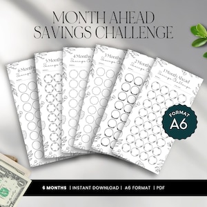 Month Ahead Savings Challenge, Month Ahead Cash Stuffing Savings, A6 Binder Savings Challenge, INSTANT DOWNLOAD - 6 Months Ahead - Flowers