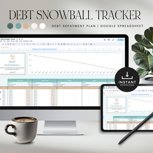 Hoja de cálculo de Google para la calculadora de deudas en forma de bola de nieve, Planificador de pagos de deudas, Plantilla de pago de préstamos, DESCARGA INSTANTÁNEA, Blue LD017