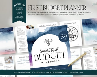 Budgetplaner für Anfänger, Vorlage für Anfängerbudget, Buchbindebuch, Sofort-Download, Sofort-Download, 89p - Blau LD054