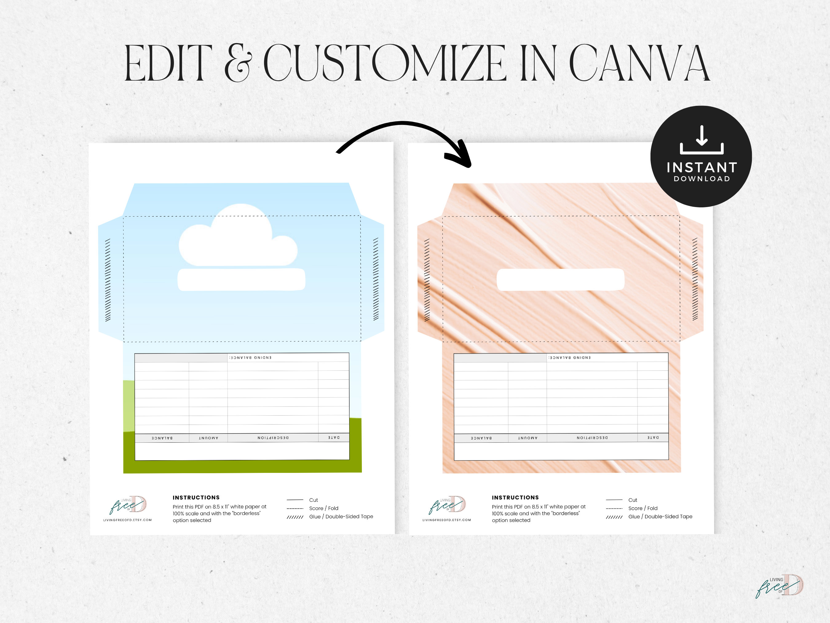 Cash Envelope Canva Template, Editable Envelope With Spending Tracker, Savings Envelope for
