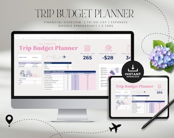 Reisebudget-Vorlage Google Sheets, Reisebudget bearbeitbare Tabelle, Urlaubsbudget, Geldaufschlüsselung und Ausgabenverfolgung, SOFORTIGER DOWNLOAD