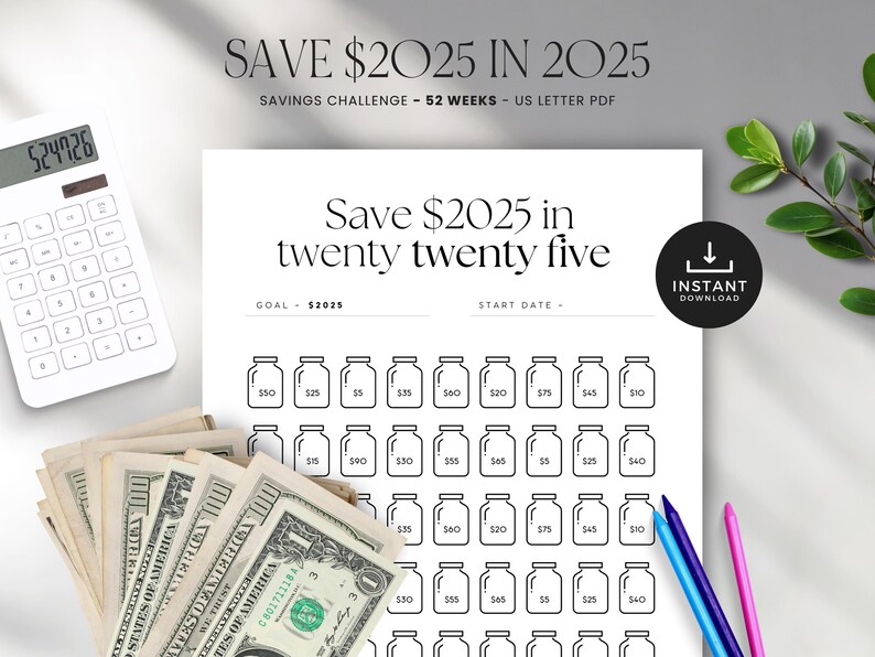 2025 Savings Challenge, Save 2025 in 2025 Savings Challenge Printable