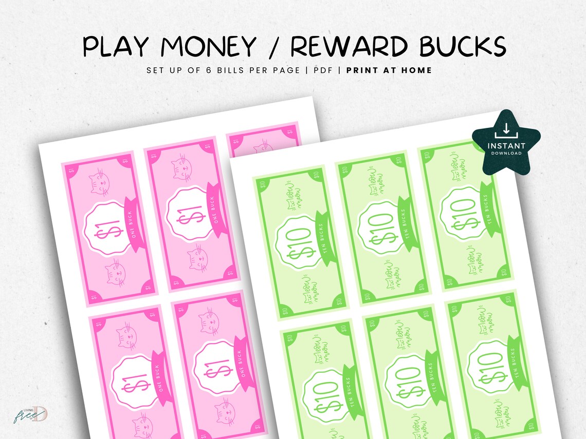 Play Money for Kids, Reward Bucks Printable, Money Games for Kids ...
