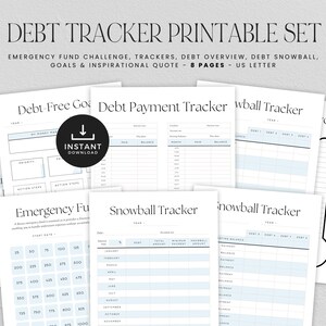 Conjunto imprimible de rastreador de deuda de tarjeta de crédito, rastreadores libres de deuda, fondo de emergencia, planificador de presupuesto, DESCARGA INSTANTÁNEA, 8 páginas - Azul LD054