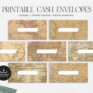 Sobres de efectivo imprimibles con rastreador de transacciones, sistema de sobres de presupuesto, presupuesto de dinero, DESCARGA INSTANTÁNEA, juego de 7 - Mapa antiguo