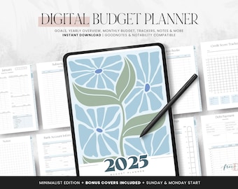 2025 Digitaler Budgetplaner GoodNotes & Notability, Gehaltsabfrage, monatlicher Budgetplaner für Tablet, Sofort-DOWNLOAD - Blau LD054