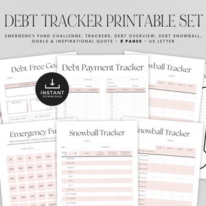 Creditcardschuldtracker afdrukbare set, schuldenvrije trackers, noodfonds, budgetplanner, INSTANT DOWNLOAD, 8 pagina's - roze LD052