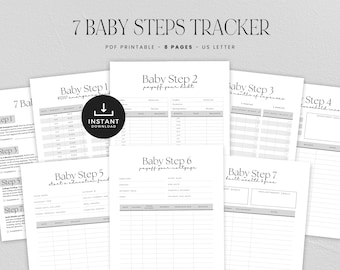 7 Baby Steps Progress Tracker Printable, FIRE movement, Dave Ramsey Financial Planner, Budget Planner, INSTANT DOWNLOAD, 8 Pg - Gray LD056