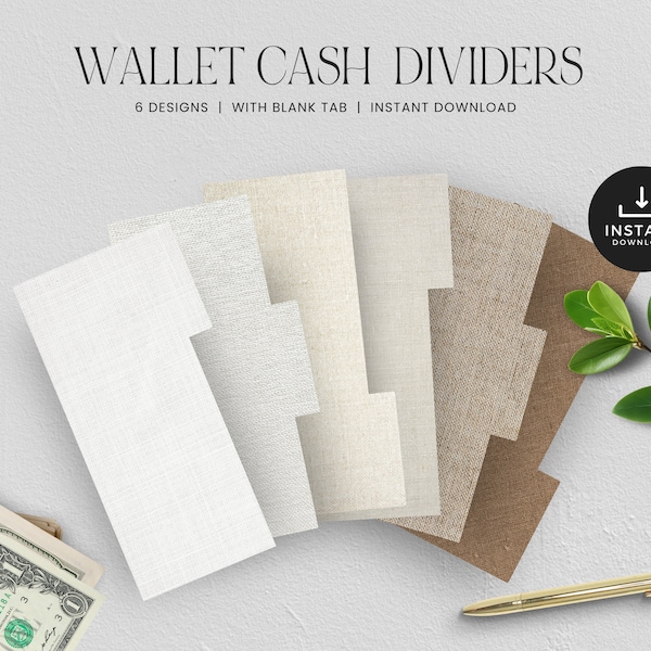 Cash Tab Dividers for Wallet, Money Organizer, Cash Envelope Budget System, Cash Stuffing, Personal Finance, INSTANT DOWNLOAD, Set 6 - Linen
