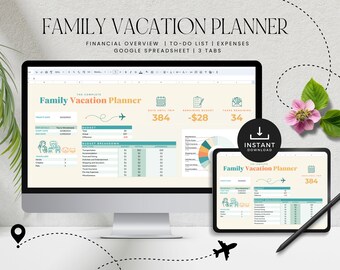 Urlaubsbudget für die Familie, Reisebudget-Planer Vorlage, Reisebudget Google Sheets, Zusammenbruch- und Ausgabenverfolgung, SOFORTIGER DOWNLOAD