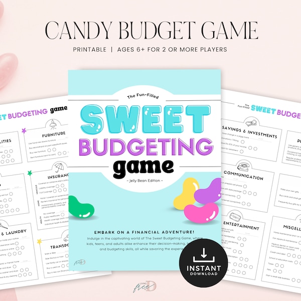 Money Games For Kids & Teens, Budgeting game printable PDF, Game night, Money Management Game, Monthly Budget, INSTANT DOWNLOAD - Jelly Bean