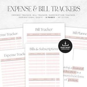 Rastreador de despesas, planejador de contas e assinaturas, planejador de orçamento, rastreadores financeiros, organizador financeiro, DOWNLOAD INSTANTÂNEO, 6 páginas - rosa LD052