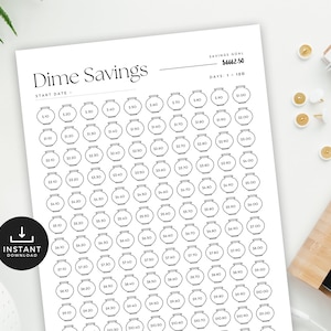 365 Days Savings Challenge, Dime Challenge Chart Printable, 365 Days