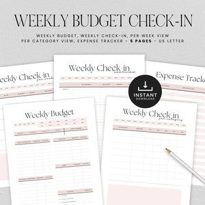 Personal Weekly Budget Template, Budget Check-in Per Week Printable, Bi-Weekly View, Expense Tracker, INSTANT DOWNLOAD, 5p - Pink LD052