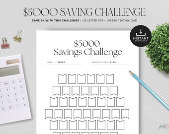 5k Savings Challenge, 5K Savings Goals Printable, Saving Cash Template, Cash Budgeting, Cash Envelopes, INSTANT DOWNLOAD, PDF Letter - Flag