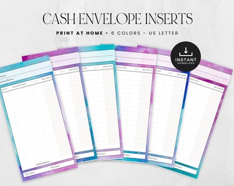 Bijsluiters contant geldenvelop, 3 x 6 bijsluiters budgettering, afdrukbare cashtrackers, uitgaven-/uitgaventracker, INSTANT DOWNLOAD, set van 6 - suikerspin