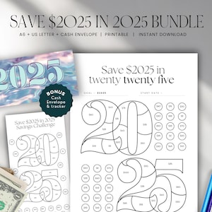 2025 Savings Challenge, Save 2025 in 2025 Savings Challenge Bundle, 2k Savings Goals Printable, Saving Tracker Template, INSTANT DOWNLOAD