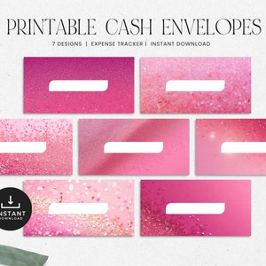 Sobre en efectivo con brillo rosa imprimible con rastreador de transacciones, sistema de sobres de presupuesto horizontal, presupuesto en efectivo, DESCARGA INSTANTÁNEA, conjunto 7