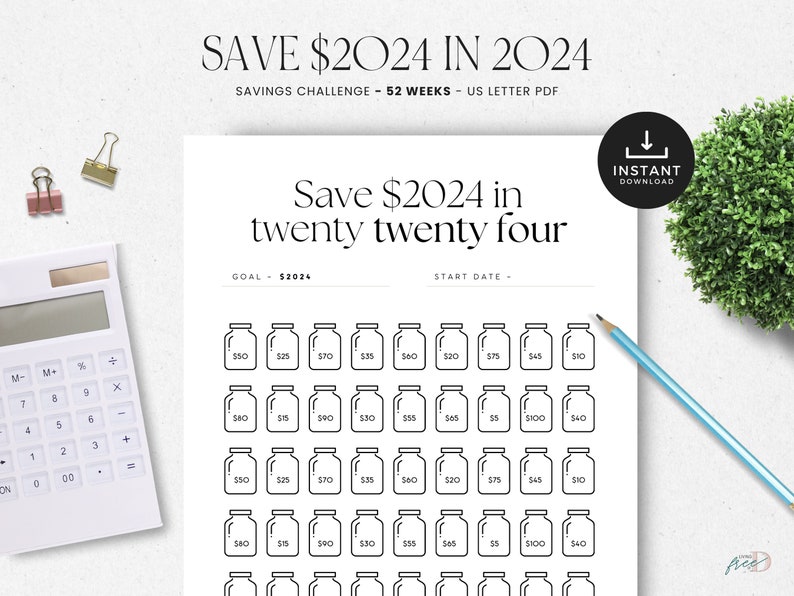 Saving Chart Template, Save 2024 in 2024 Savings Challenge Printable