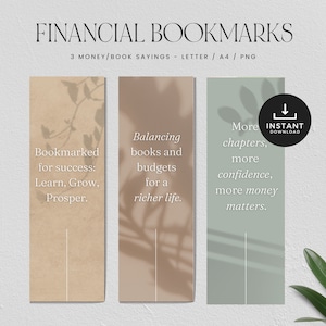 Marcador de finanzas imprimible, Marcador Png, Libros financieros, Mentalidad de dinero, Cotizaciones de dinero, DESCARGA INSTANTÁNEA, Carta/A4/ PNG - Conjunto 3 - Botánico