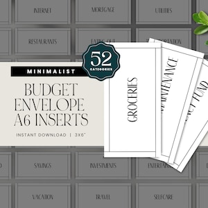 Cash Stuffing Kategorien, A6 Bargeld-Umschlagetiketten, Budget-Umschlagetiketten, druckbare Einsätze für Budgetmappe, INSTANT DOWNLOAD - Minimalistisch