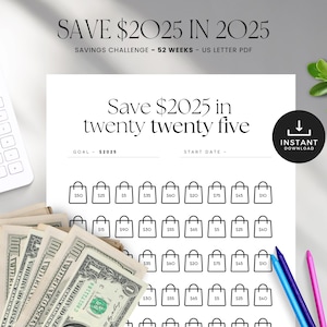 2025 Savings Challenge, Save 2025 in 2025 Savings Challenge Printable, 2k Savings Goals, Saving Chart Template, INSTANT DOWNLOAD - Bag