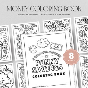 Kawaii Coloring Pages, Money Coloring Book for Kids and Adults, Funny Puns Coloring Pages, Budgeting for kids, INSTANT DOWNLOAD - Kawaii