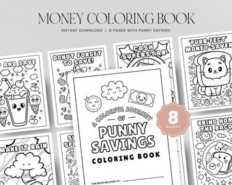 Kawaii Coloring Pages, Money Coloring Book for Kids and Adults, Fun Puns Coloring Pages, Budgeting for kids, INSTANT DOWNLOAD - Kawaii