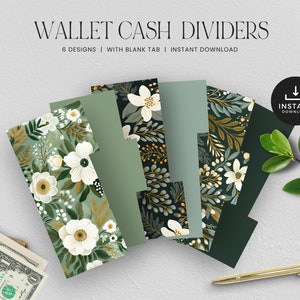 Cash Tab Divider für Brieftasche, Geld Organisator, Bargeld Umschlag Budget System, Bargeld Füllung, Persönliche Steuern, SOFORTIGER DOWNLOAD, Set6 - Floral