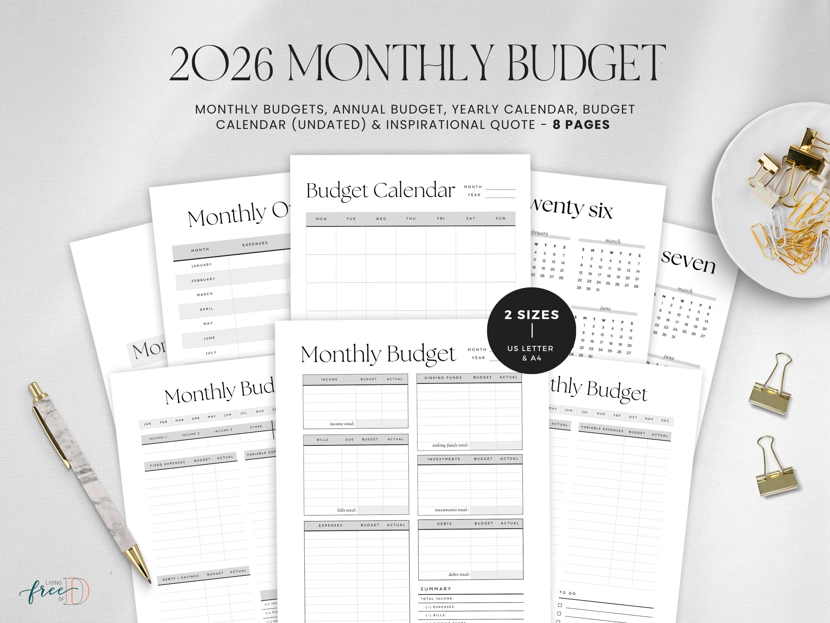 2026 Monthly Budget Planner Printable: Gray Financial Tracker