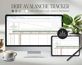 Google スプレッドシート用の Debt Avalanche スプレッドシート、借金返済プランナー トラッカー、ローン返済予算テンプレート、即時ダウンロード - グリーン LD018