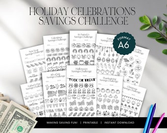 Holiday / Celebration A6 Saving Tracker Printables, Mini Savings Challenge, Cash Budget Binder, Finance Planner, INSTANT DOWNLOAD - Set 10