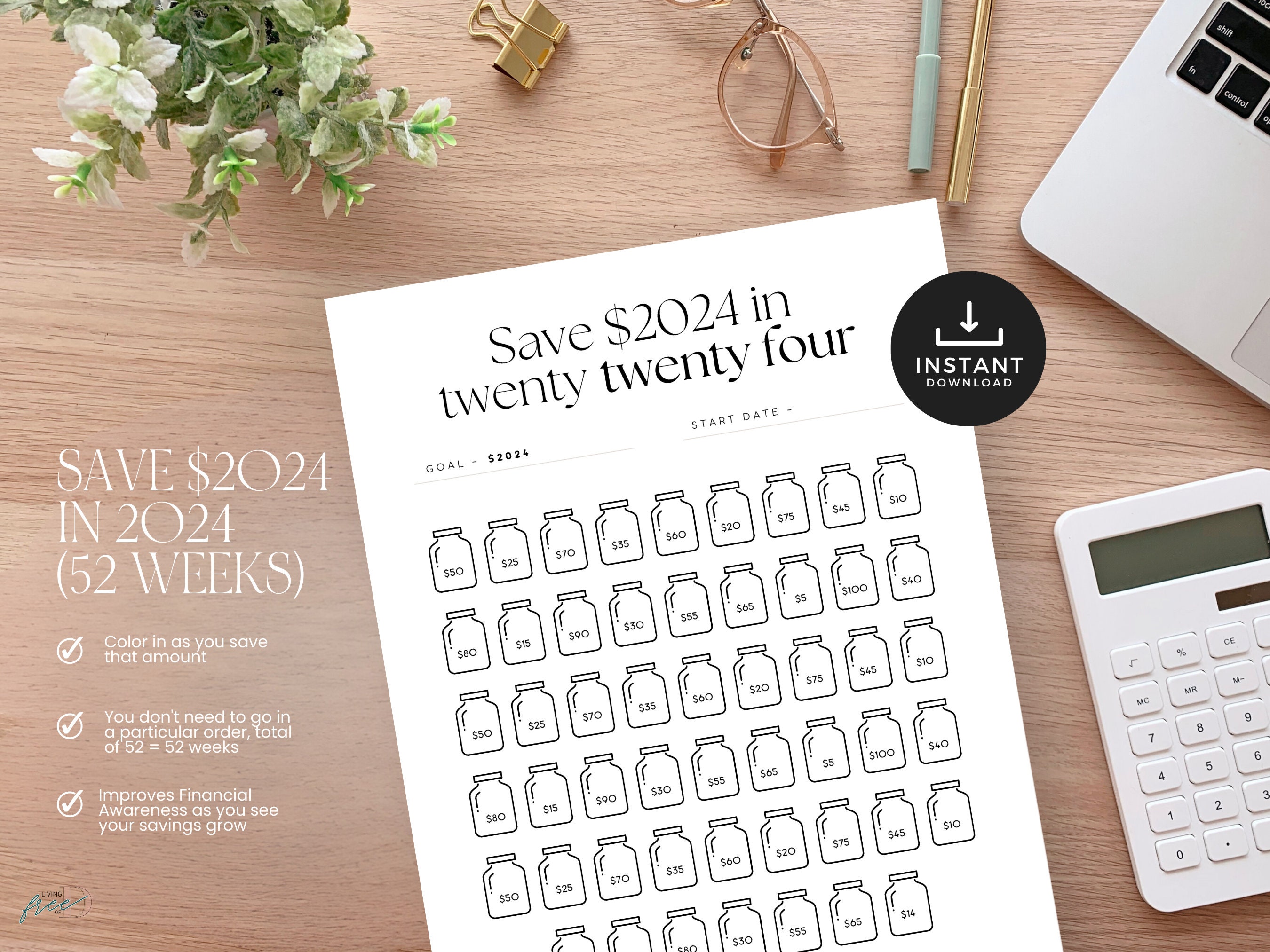 Saving Chart Template, Save 2024 in 2024 Savings Challenge Printable