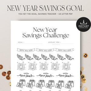 New Year Savings Tracker, 2025 Savings Challenge, Celebration Savings Goal Printable, Low Income Money Challenge, INSTANT DOWNLOAD- Color-in