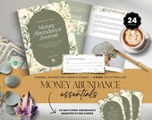 Abundance Mindset Journal, Money Abundance Affirmation Cards, Money Vision Board Workbook, Financial Wealth Mentality Planner - Green Floral