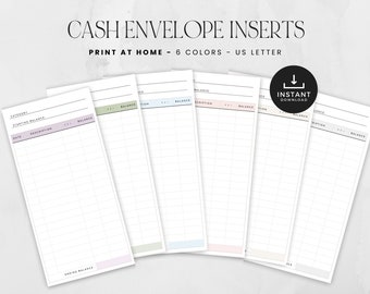 Minimalist Cash Envelope Inserts, 3x6 Budgeting Inserts, Cash Trackers Printable, Spending / Expense Tracker, INSTANT DOWNLOAD, 6 Colors