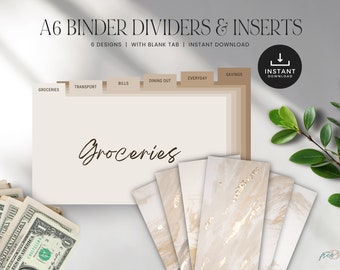 Classeur A6, Intercalaires et intercalaires pour billets de banque, Organiseur de billets, Système budgétaire pour enveloppes de billets, Rembourrage en espèces, TÉLÉCHARGEMENT IMMÉDIAT, Lot de 6 - Feuille d'or